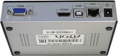 Порты VGA, HDMI, USB-B и LAN на задней части корпуса HUB-19