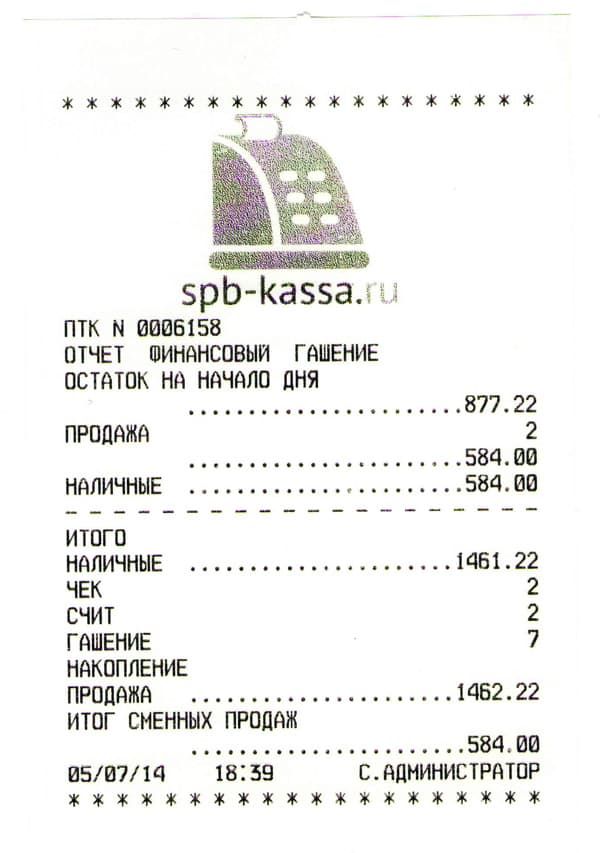 Z-отчет с фискального регистратора Феликс 80К